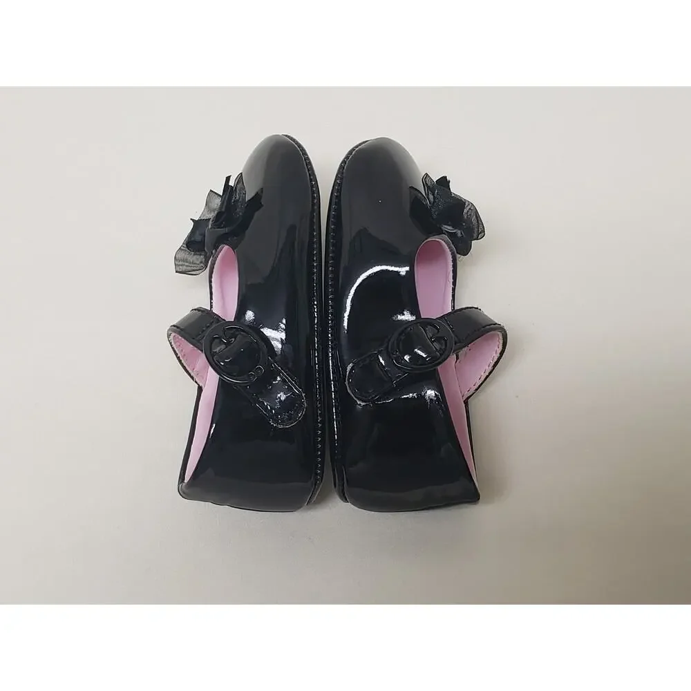 Black Ballerina Dress Slip On Velcro Strap Baby Shoes - Size 3